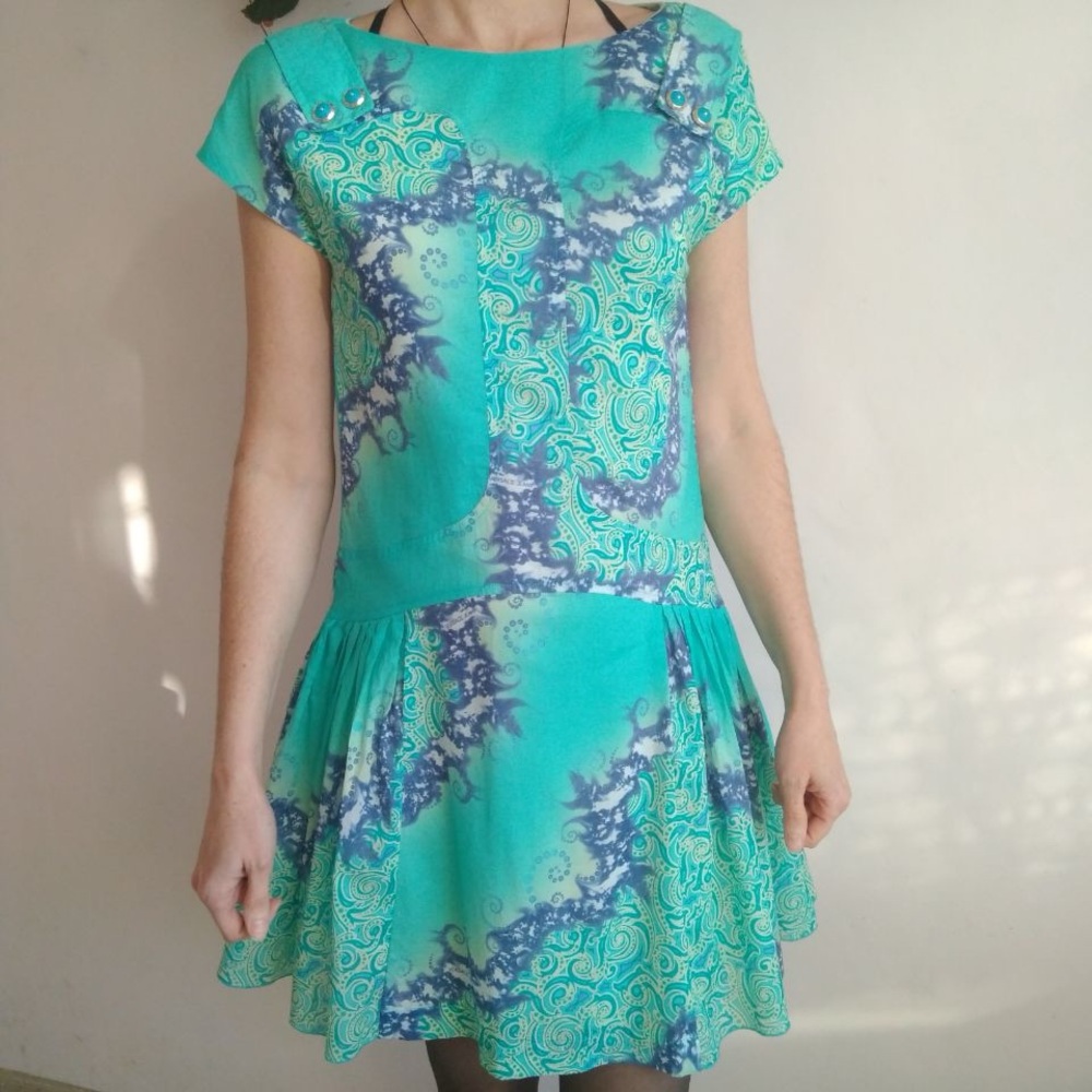 Versace Jeans Collection Turquoise and Navy Mini Dress